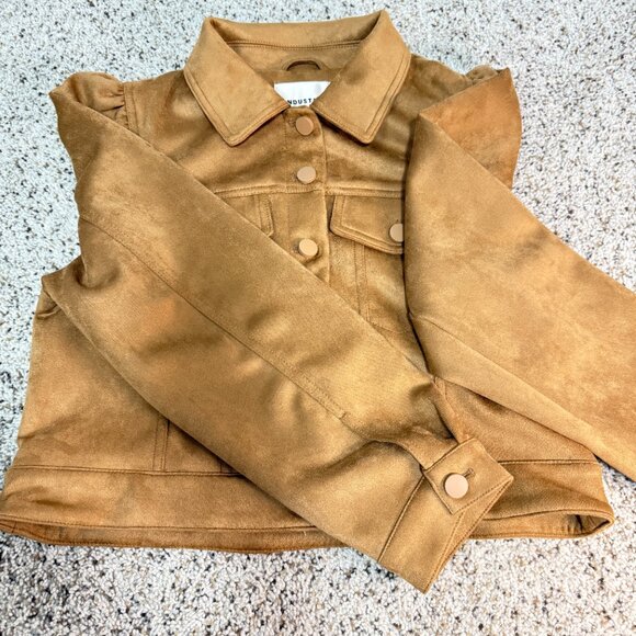 INDUSTRY Camel Women's Faux Suede Puff Sleeve Jacket NWT L - Picture 11 of 11